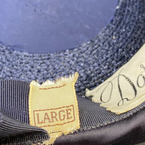 Vintage Darcel Pill Box Straw Hat Large Ribbon Trim Black Made in VTG USA - Picture 12 of 13